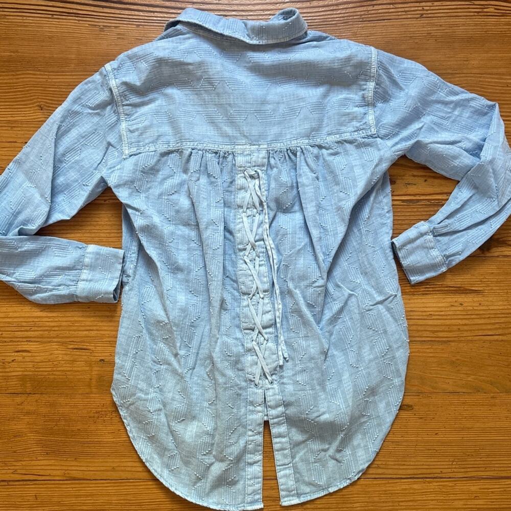 Pilcro light‎ blue cotton lace back western long sleeve button up shirt SIZE XS - Picture 7 of 7